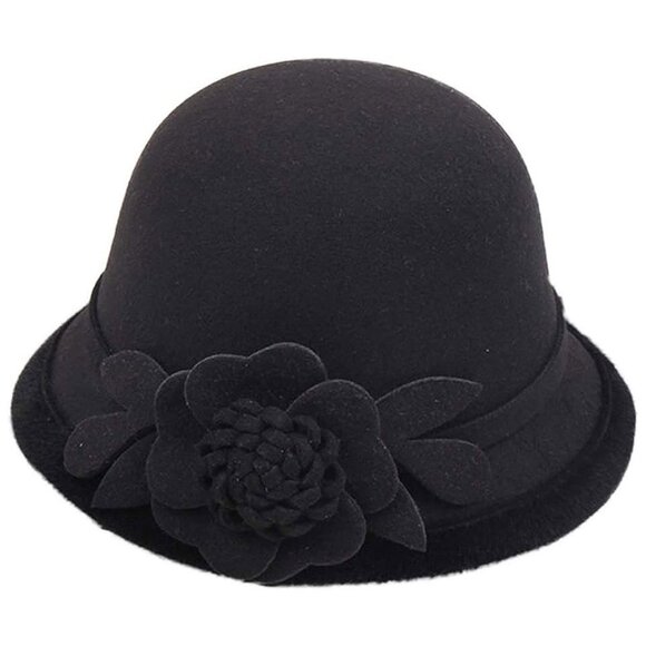 Women's Cloche Hat 1920s Winter Bucket Hat Vintage , A-black